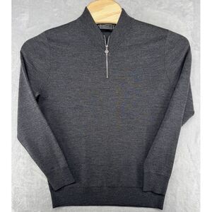 G/Fore G4 Golf Sweater Sleeve Logo 1/4 Zip Charcoal Gray Wool Men's‎ Size S NWT